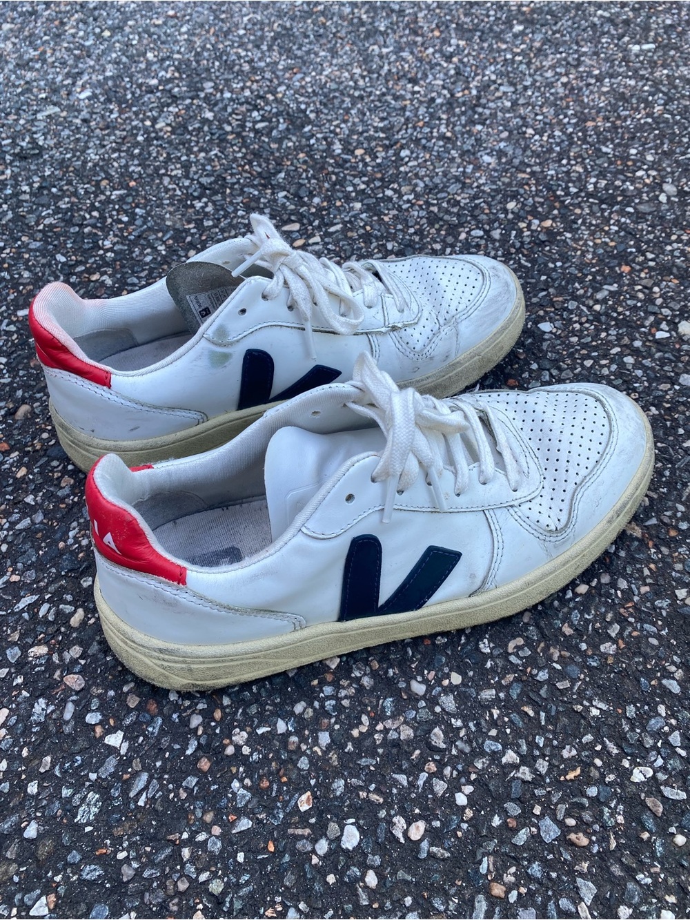 White Veja Sneakers with Navy “V” and Red Heel Size 7